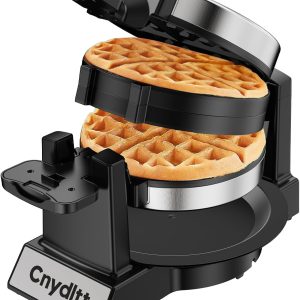 Double Waffle Maker, 1400W Rotating Belgian Waffle Iron with Nonstick Plates, 180° Flip, 8-Slice, Removable Drip Tray, Locking Lid & Cool Touch Handles, Stainless, Black