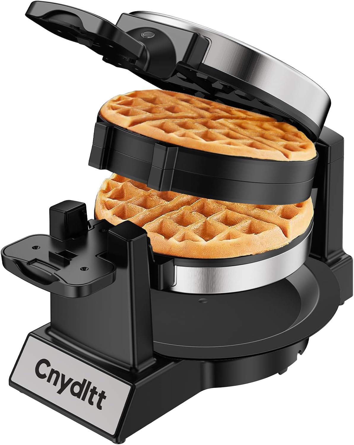 Double Waffle Maker, 1400W Rotating Belgian Waffle Iron with Nonstick Plates, 180° Flip, 8-Slice, Removable Drip Tray, Locking Lid & Cool Touch Handles, Stainless, Black