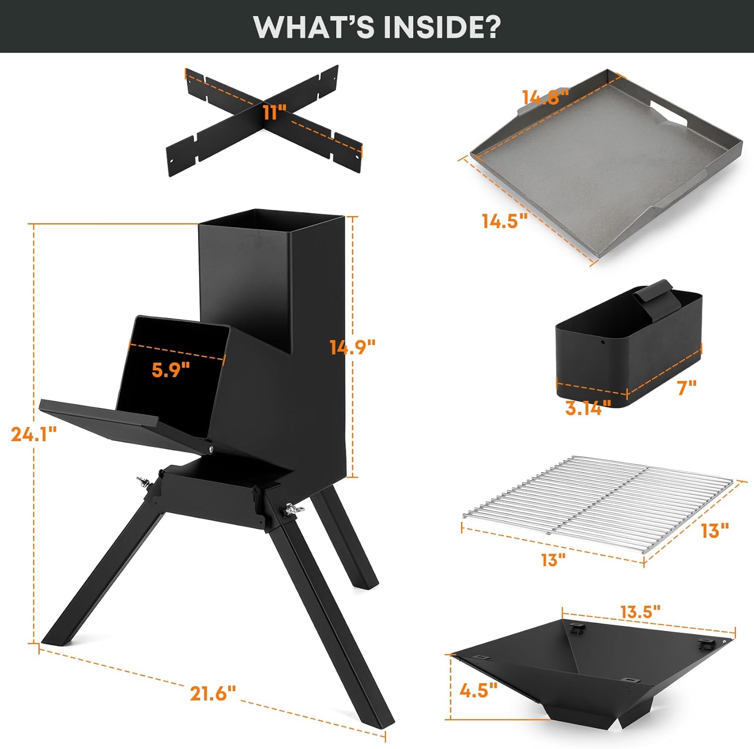 Stanbroil 3 in 1 Rocket Stoves with Grill Rack, Griddle and Pot Cooking Stand, Heavy Duty Wood Burning Stoves for Cooking, Camping wood Stove Kit for Off-Grid Supply, Outdoor Grilling Event - Image 2
