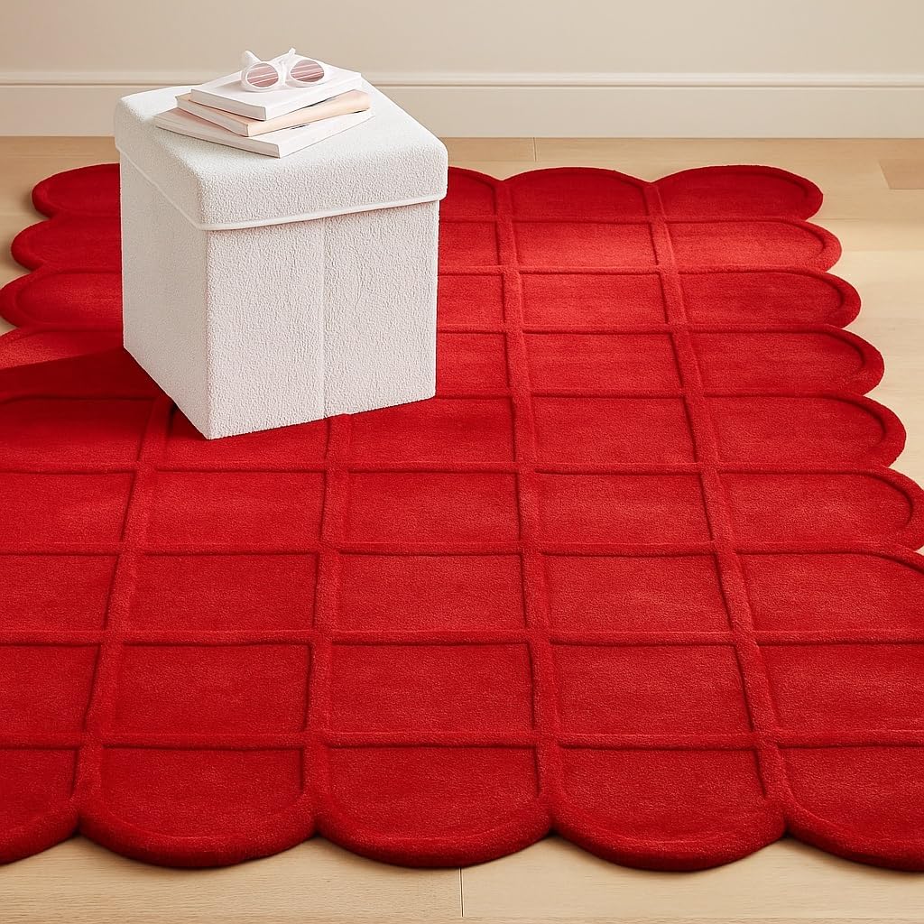 Handtufted Rug 6×9 feet Size Rectangular Geometric Round Curve Medium Pile Home-Decore Custome Livingroom Bedroom Dinning Kid’room Area Rug