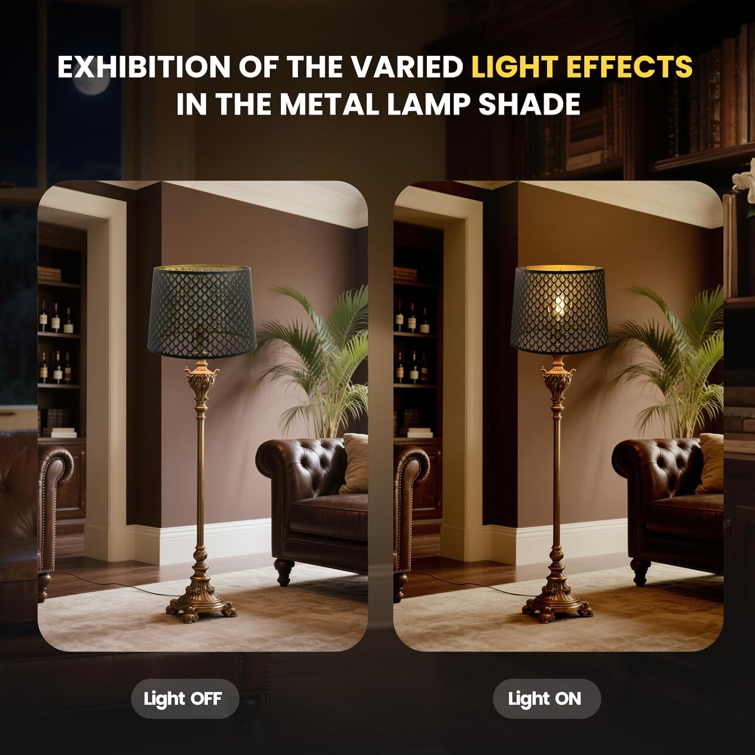 ALUCSET Drum Lampshade 14" Top x 16" Bottom x 11" High (Spider) Large Lamp Shade Replacement for Table Lamps and Floor Lamp Modern Lamp Shades, Black and Gold Lampshades with Etched Arrow Pattern - Image 6