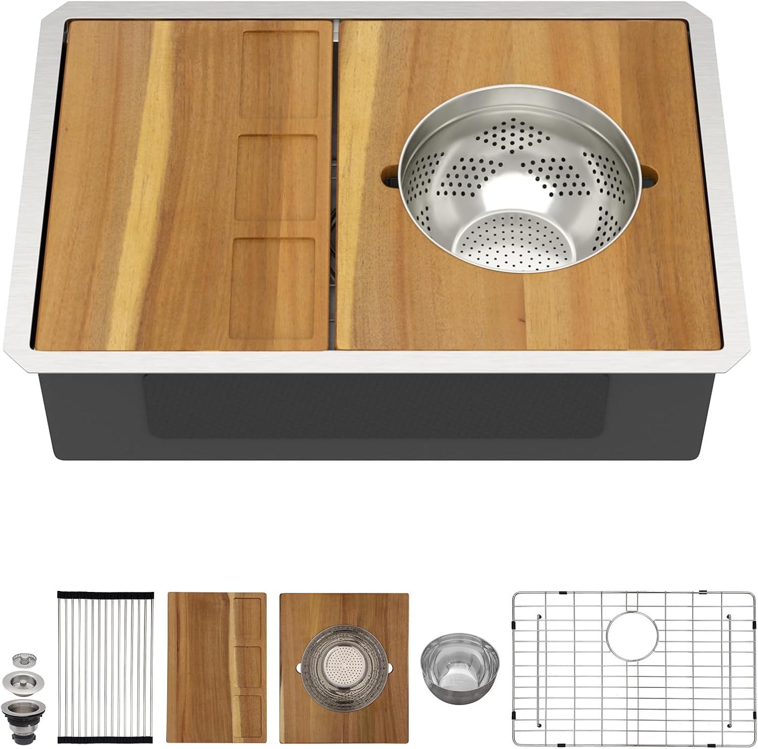 Undermount Kitchen Sink – 28 Inch Undermount Workstation Stainless Steel Kitchen Sink 16 Gauge Single Bowl Under Counter Sinks Basin with All-In One Accessories #TLU-0040