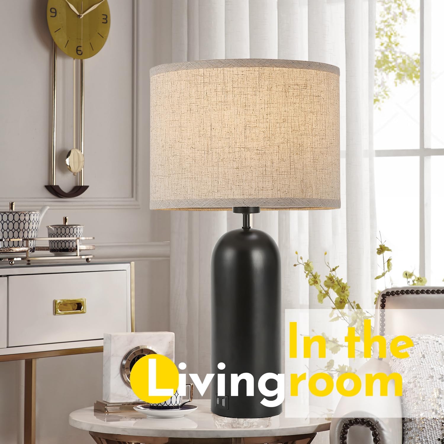 Black&Cream Table Lamps Set of 2 - 3-Way Dimmable with USB A+C Ports - Modern End Table Lamps for Living Room & Bedroom - 22inch - Image 6