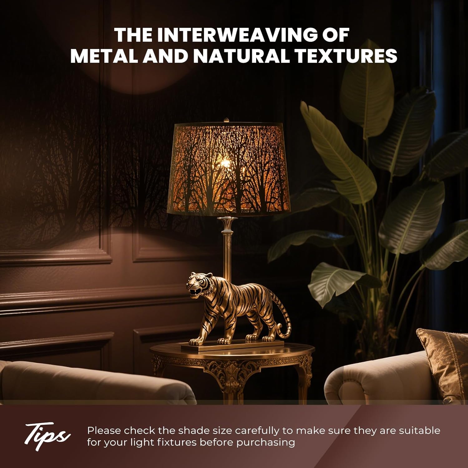 Large Metal Lampshade Forest Etching Forest Lamp Shade Pattern 12'' Top × 14'' Bottom × 10" Height Fits For Table Lamps and Floor Lamps Spider Fitter - Image 3