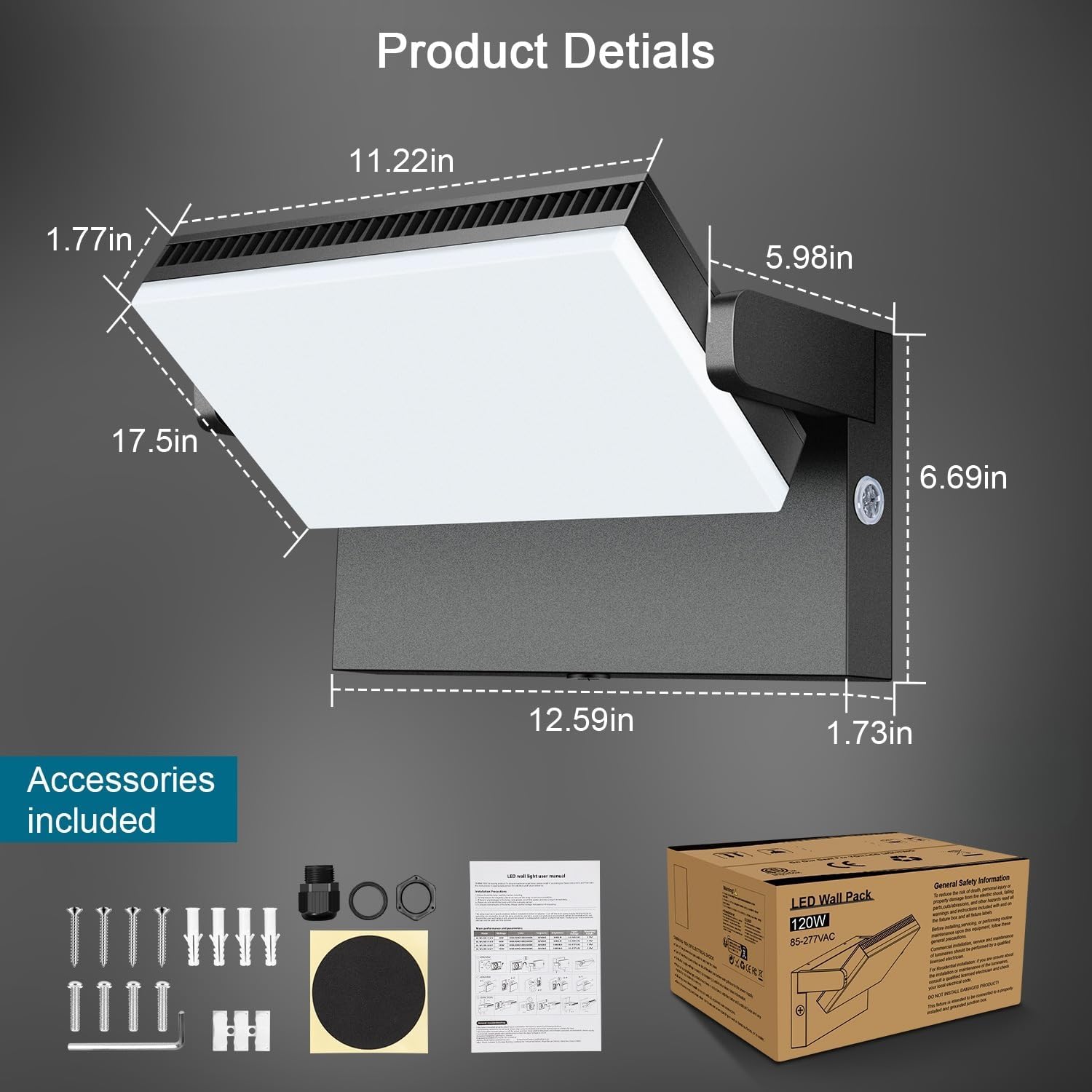 Modern Sleek LED Flood Light, 360° Rotatable 120W Commercial Wall Pack with Dusk to Dawn, 18000LM 5000K Waterproof Outdoor Lighting for Yard, Driveway, Car Lot, Building - Image 2