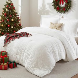 CozyLux Full Size Comforter Sets with Sheets 7 Pieces, White Seersucker Bed in a Bag Textured Luxury Soft Bedding Set with Down Alternative Comforter, Sheets, Pillowcases & Shams for All Seasons