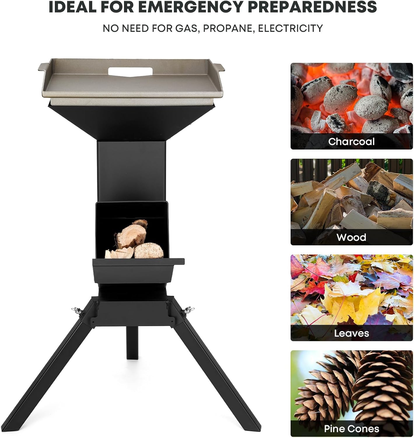 Stanbroil 3 in 1 Rocket Stoves with Grill Rack, Griddle and Pot Cooking Stand, Heavy Duty Wood Burning Stoves for Cooking, Camping wood Stove Kit for Off-Grid Supply, Outdoor Grilling Event - Image 3