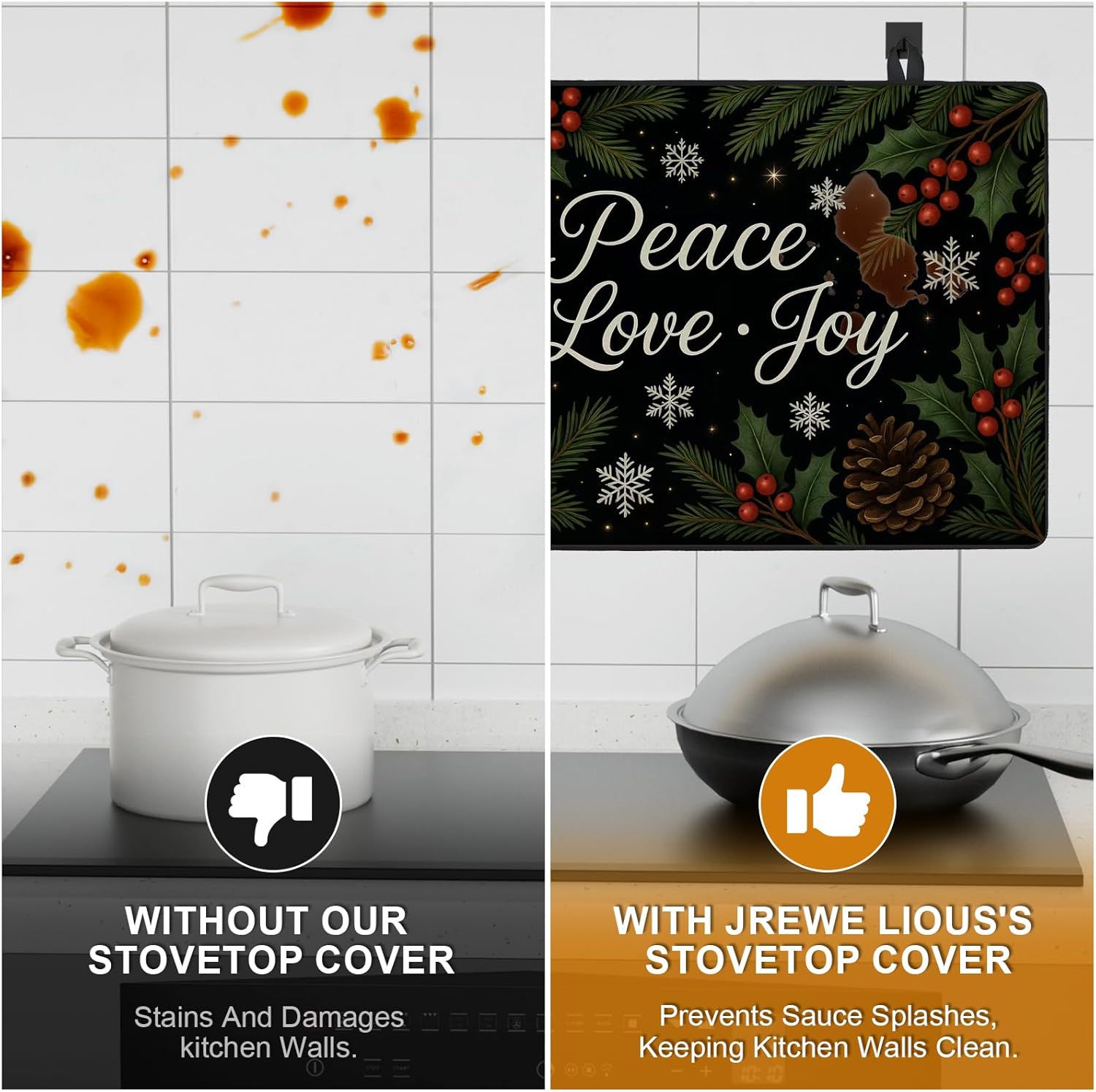 Winter Stove Cover for Electric Stove (28.5"x20.5") , Stove Top Cover with Snowflakes Pinecones and Holly Leaves, Farmhouse Holiday Kitchen Decor, Heat Resistant Stove Protector - Image 2