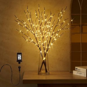 Fudios Lighted Branch Plug in with Timer Willow Branches with Fairy Lights for Vase Twig 32IN 150 LED Outdoor and Indoor Holiday Party Decor
