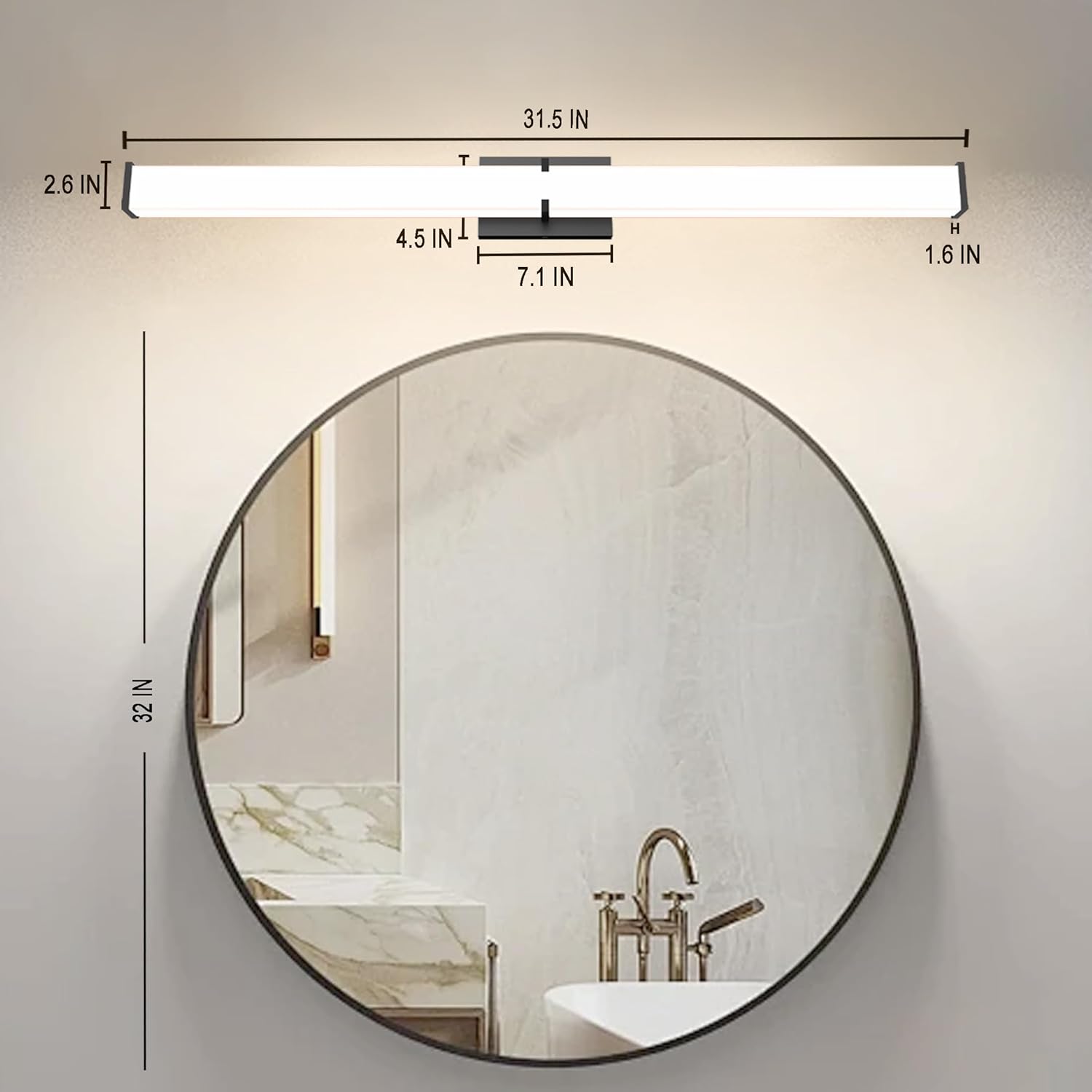 31.5Inch 3200LM Bathroom Light Fixtures 5CCT Optional, Black Modern LED Vanity Light Clear Shade, Dimmable Bathroom Lighting Fixtures Over Mirror - ETL Listed - Image 2