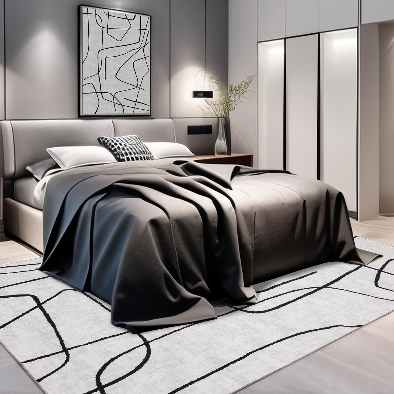 YIHOUSE Abstract 6'x9' Black and White Rug- Washable Area Rug for Living Room Bedroom, Large Modern Non-Slip Ultra-Thin Rug Home Decor,Abstract,6x9ft - Image 7