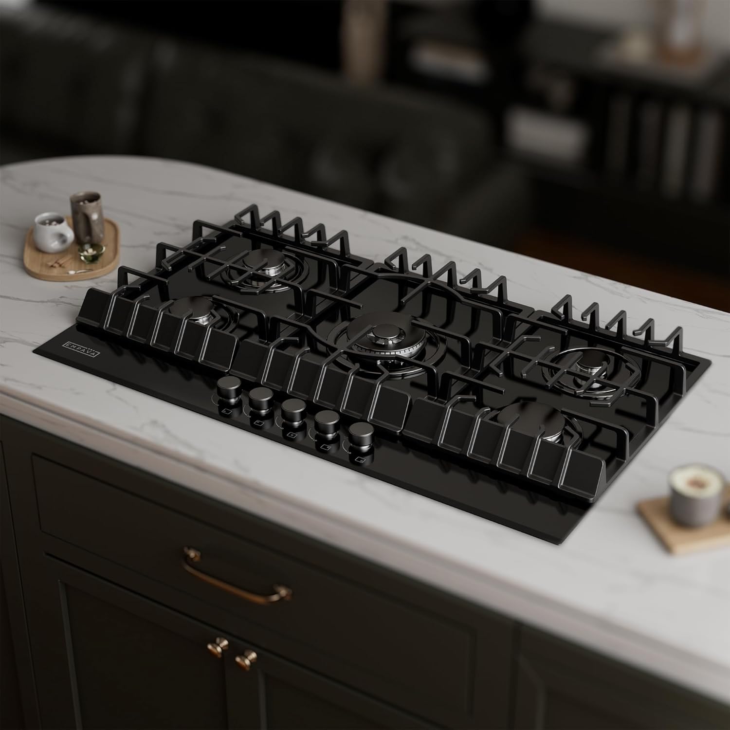 Empava 36" Gas Stove Cooktop NG/LPG Convertible with 5 Italy Sabaf Sealed Burners in Black Tempered Glass - Image 3