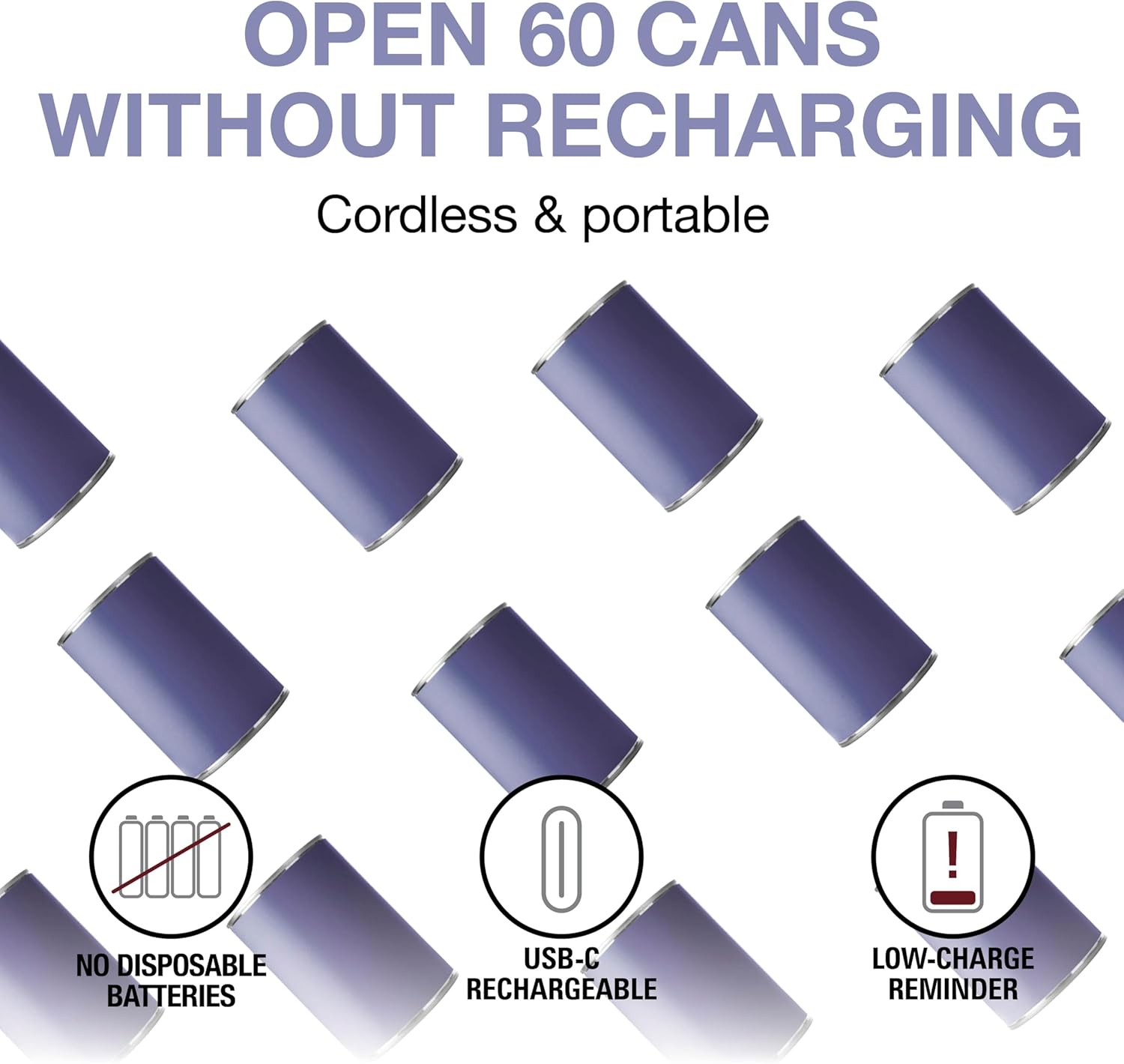 Proctor Silex Automatic Electric Can Opener, Hands Free Cordless Operation & USB Rechargeable, Self-Aligning, Cut Smooth Touch Lid Edges, Compact and Easy to Store, Black - Image 2