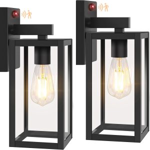 BesLowe 13" Upgraded Motion Sensor Outdoor Wall Lights, 2-Pack Dusk to Dawn Porch Light Outdoor Wall Sconce Lanterns, 3 Lighting Modes Exterior Lighting Fixtures, Black Outside Lights for House Garage