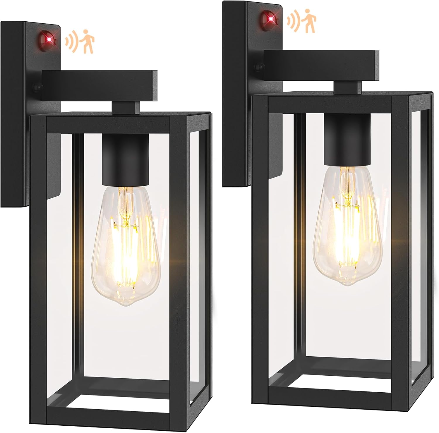 BesLowe 13″ Upgraded Motion Sensor Outdoor Wall Lights, 2-Pack Dusk to Dawn Porch Light Outdoor Wall Sconce Lanterns, 3 Lighting Modes Exterior Lighting Fixtures, Black Outside Lights for House Garage