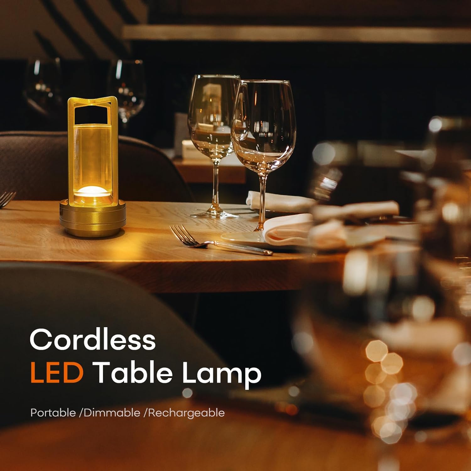 Portable Metal Table Lamp for Indoor/Outdoor ,Rechargeable Cordless LED Lamp, 3-Colour Infinitely Dimming Battery Powered Small Desk Lamp, Restaurant/Bedroom/Bar/Coffee/Camping Light (Gold Set of 2) - Image 2