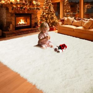 8x10 Area Rugs Living Room, Cream White Large Plush Fluffy Bedroom Carpet, Non-Slip Upgraded Indoor Thick Soft Rug, Modern Plush Carpet Suitable for Kids Home Decor Aesthetics Dorm.