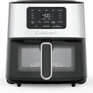 Cuisinart Air Fryer, 6-Quart Basket Large Fryer with 5 Cooking Functions to Roast, Bake, Broil, Air Fry and Keep Warm, 5 Airfryer Presets, Dishwasher-Safe Parts, AIR-200NAS, Stainless Steel & Black