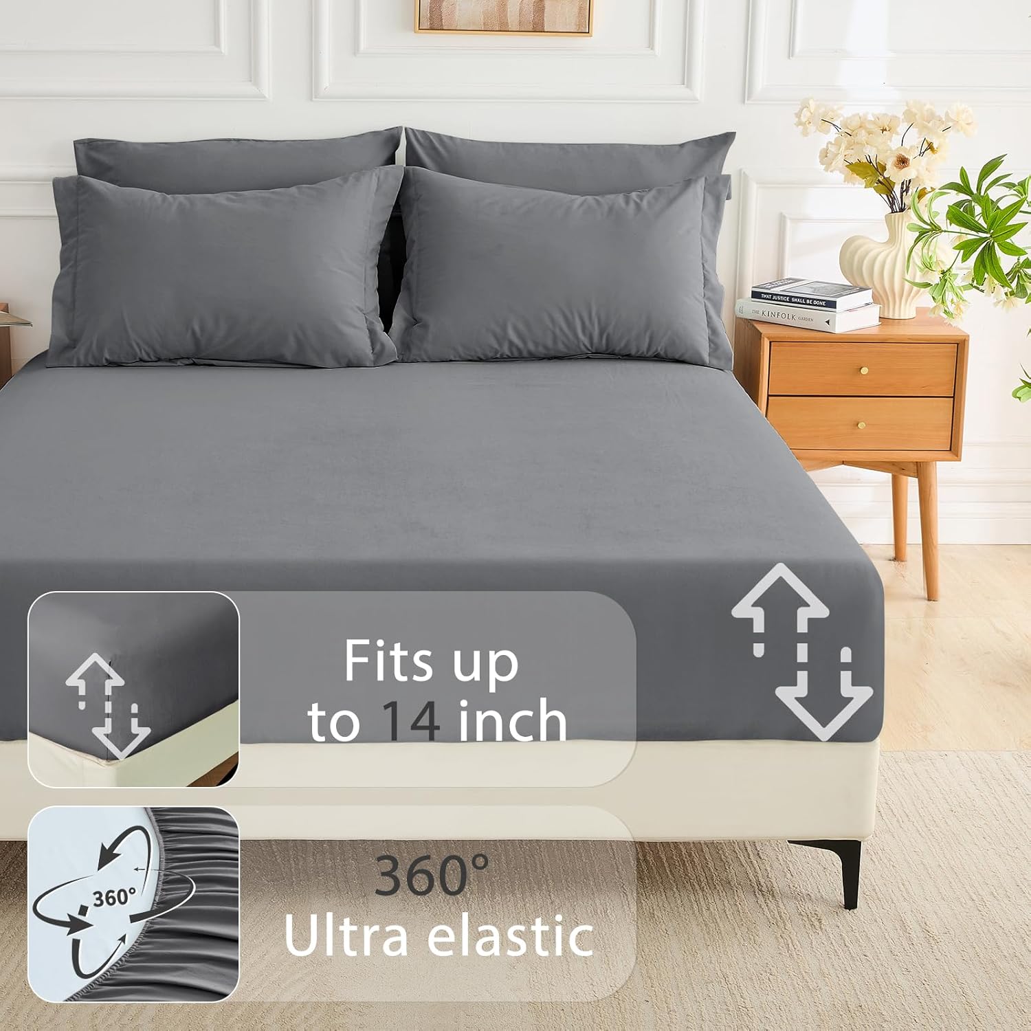 MUXHOMO 7 Pieces Queen Comforter Set, Soft Bed in a Bag Queen Size, All Season Bedding Set with Comforter, Flat Sheet, Fitted Sheet, Pillowcases & Shams, Dark Grey - Image 6