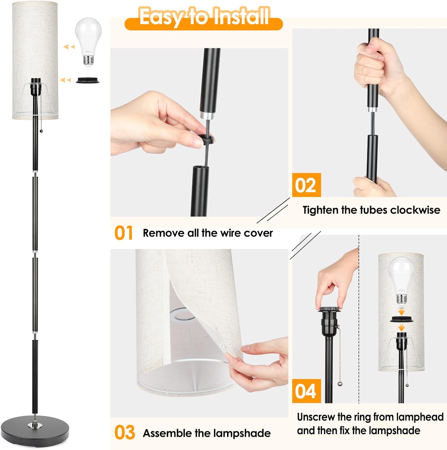 Floor Lamp for Living Room, 3 Color Temperature Modern Standing Lamps, Minimalist Pole Lamp Tall Lamps for Bedroom Living Room Office,Black - Image 7