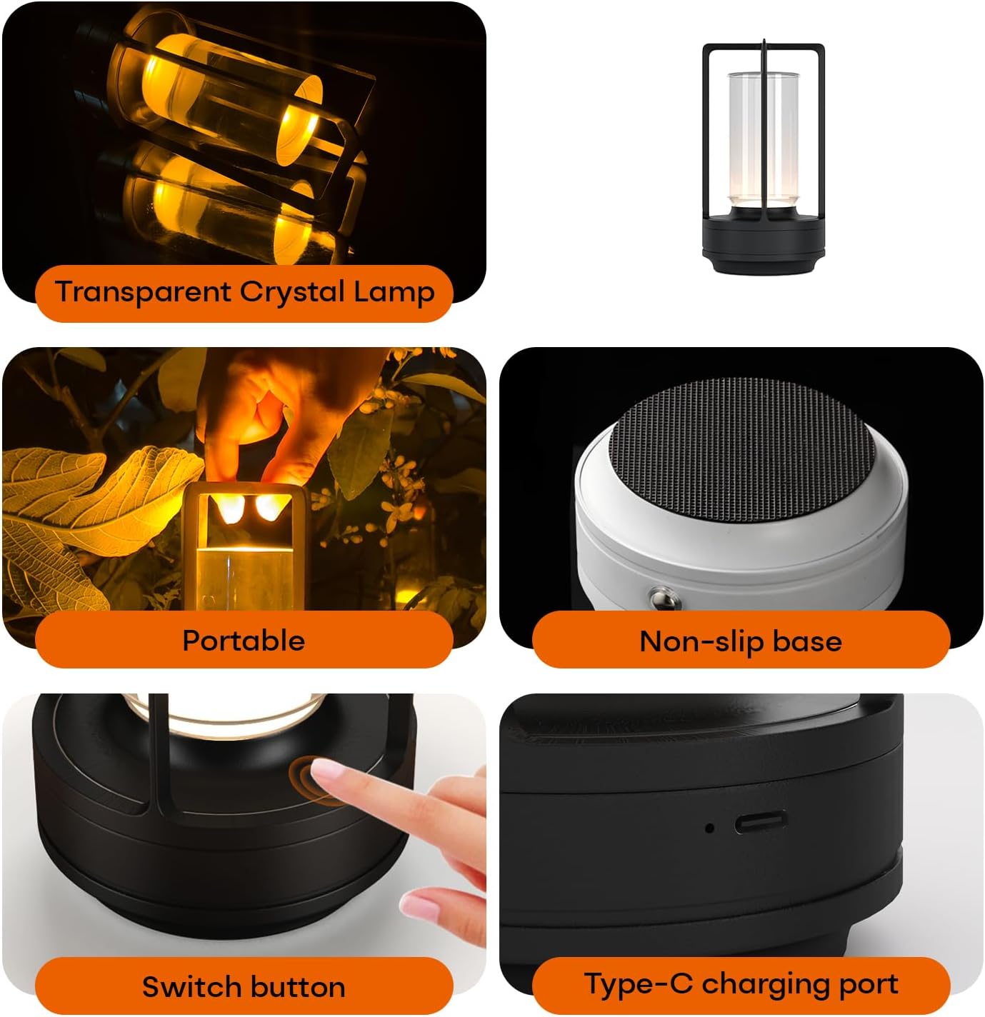 Portable Metal Table Lamp for Indoor/Outdoor ,Rechargeable Cordless LED Lamp, 3-Colour Infinitely Dimming Battery Powered Small Desk Lamp, Restaurant/Bedroom/Bar/Coffee/Camping Light (Black Set of 2) - Image 6