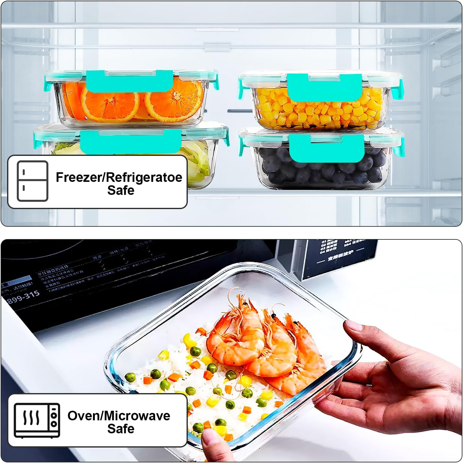 VERONES 10Pack Glass Meal Prep Containers, Airtight Glass Lunch Containers,Stackable Glass Food Storage Containers Set with Lids,Exclusive of BPA, for Microwave,Oven, Freezer&Dishwasher Friendly,Green - Image 4