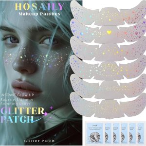 6 pcs Holographic Glitter Freckles Face Tattoo, Waterproof Sparkle Body Glitter Speckles Patches for Women, Cute Star Glitter Stickers Temporary Tattoo Makeup Accessories for Festival Rave