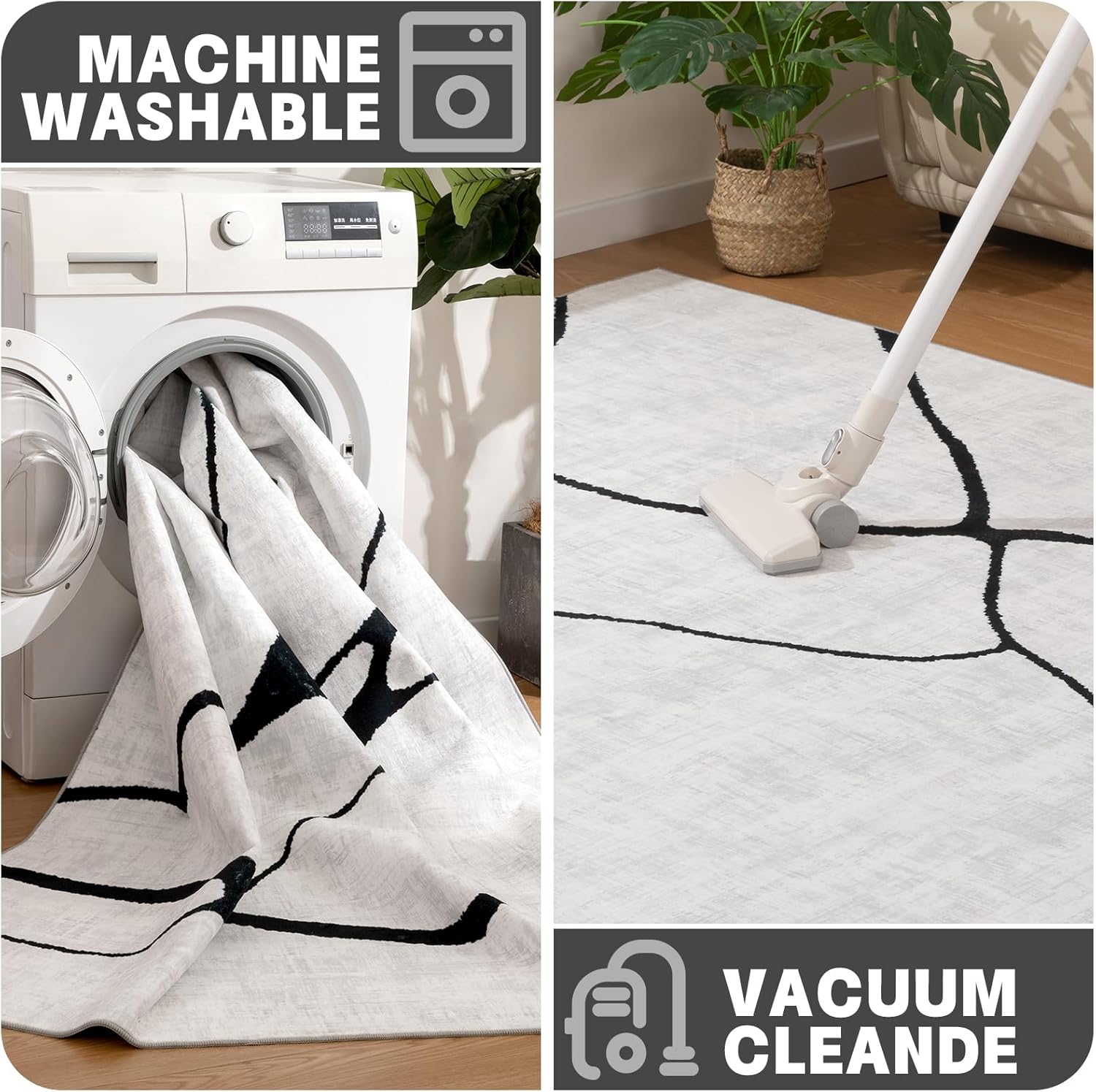 YIHOUSE Abstract 6'x9' Black and White Rug- Washable Area Rug for Living Room Bedroom, Large Modern Non-Slip Ultra-Thin Rug Home Decor,Warping,6x9ft - Image 4