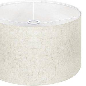 Large Drum Lamp Shades 16" Top X 16" Bottom X 10" High, Seaside village Medium Lampshades Beige Lampshades Natural Linen Hand Crafted- Assembly is Required, Lnclude E26-E14-11mm- Assembly is Required
