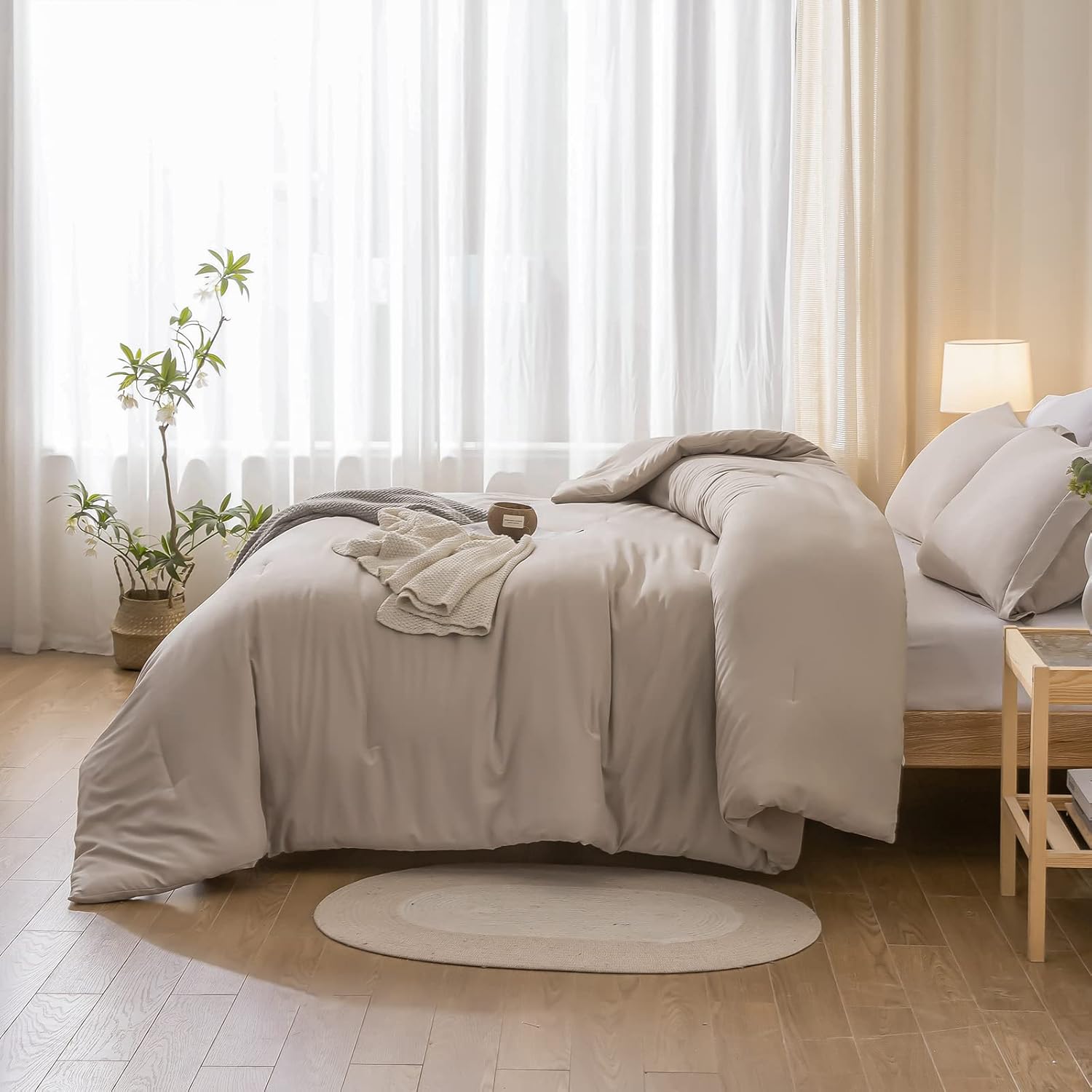 weigelia King Size Comforter Set 7 Pieces Oatmeal Comforter Set King Bed in a Bag Soft Fluffy Bedding Comforter with Sheets, Pillow Shams and Pillowcases for All Season - Image 6