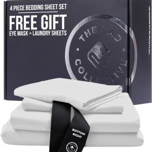 THE LAD COLLECTIVE 3.0 Queen Bedding Set - Queen Bedding Sets - 4-Piece Bedset w/Fitted Sheet, Top Sheet & 2 Standard Pillowcases [Duvet Not Included] - Bamboo-Cotton - Malibu White [White]