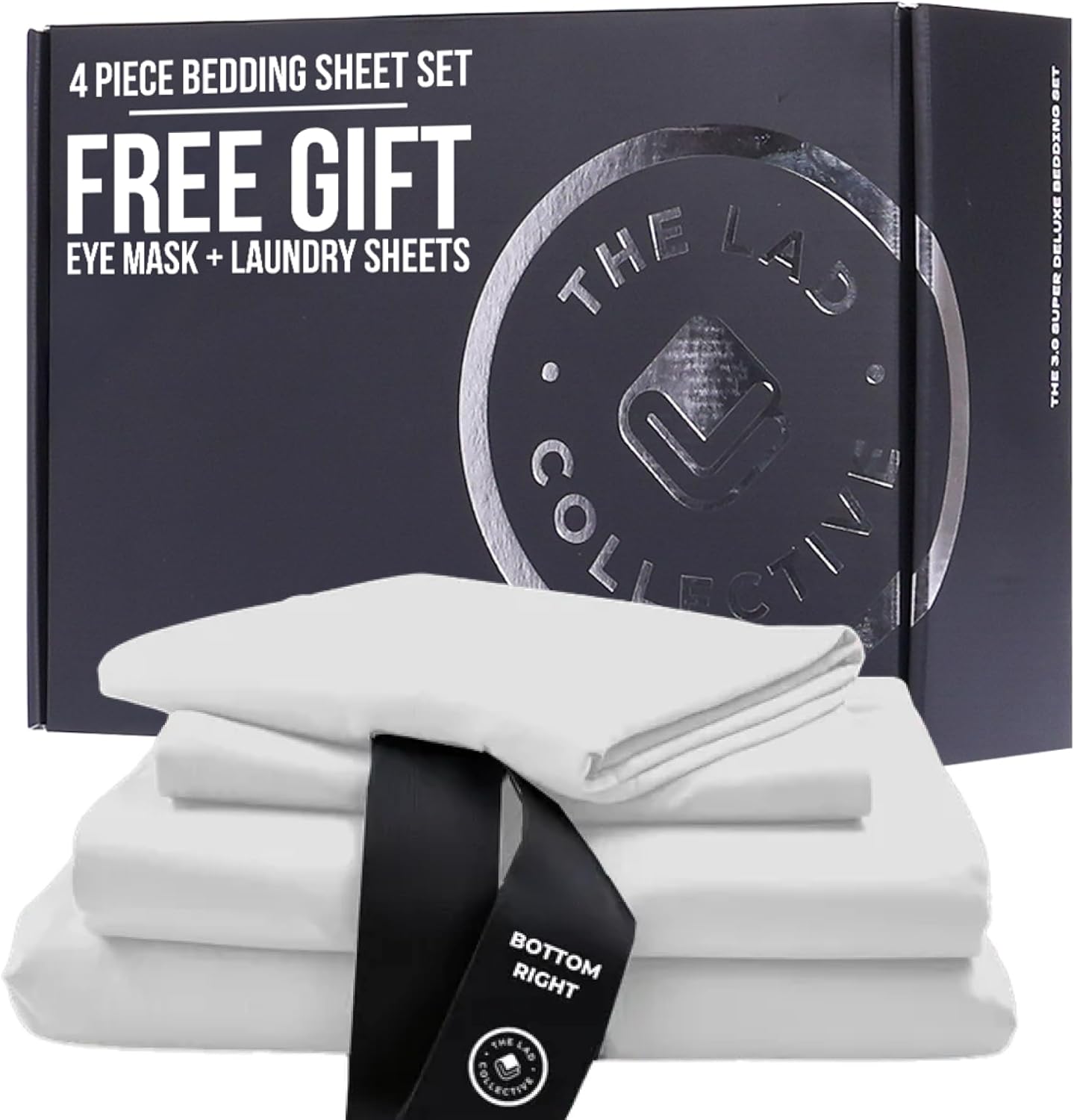 THE LAD COLLECTIVE 3.0 Queen Bedding Set – Queen Bedding Sets – 4-Piece Bedset w/Fitted Sheet, Top Sheet & 2 Standard Pillowcases [Duvet Not Included] – Bamboo-Cotton – Malibu White [White]