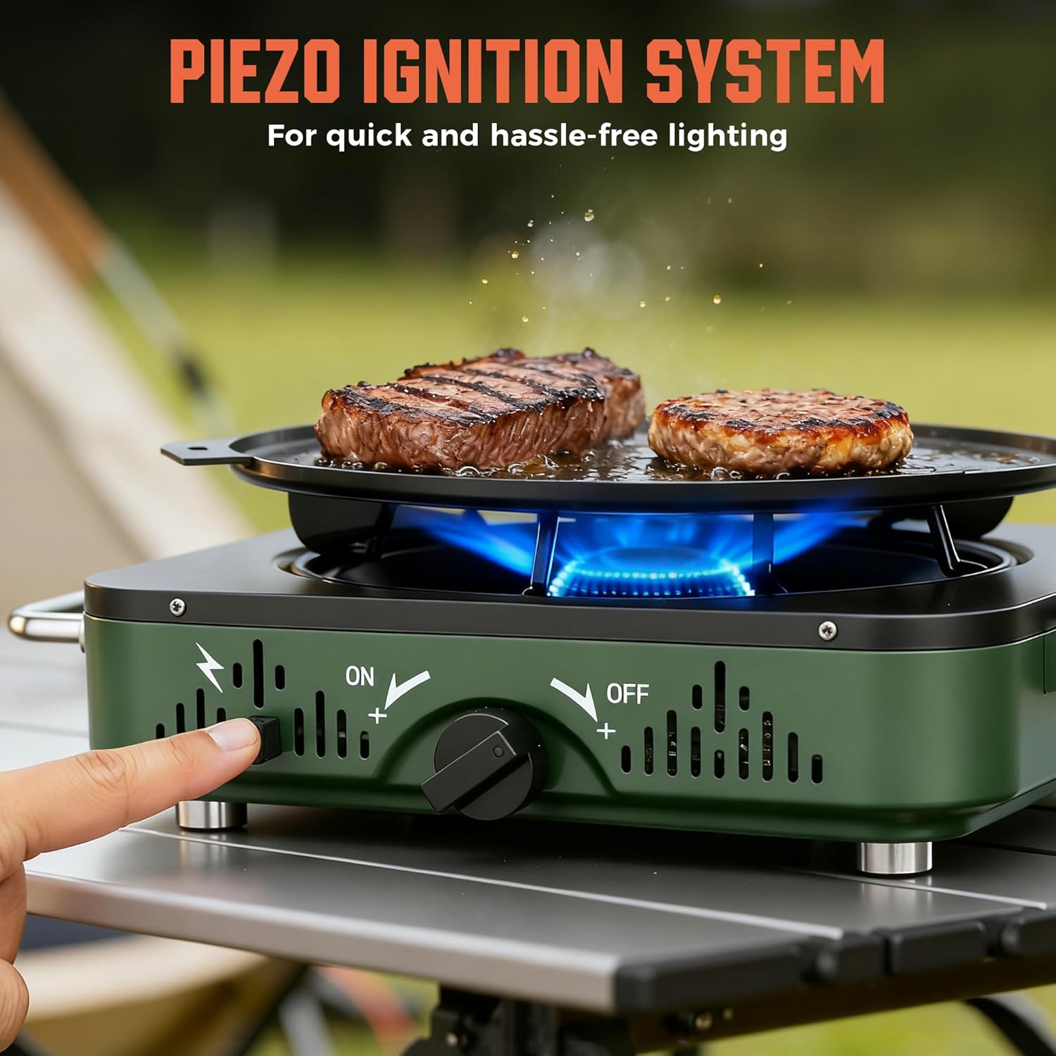 BIG HORN OUTDOORS 2 Burner Propane Camping Stove, Portable Camp Stove, Folding Gas Stove, Includes Frying Pan & Carry Bag for Camping, Emergency Use and Outdoor Cooking - Image 5