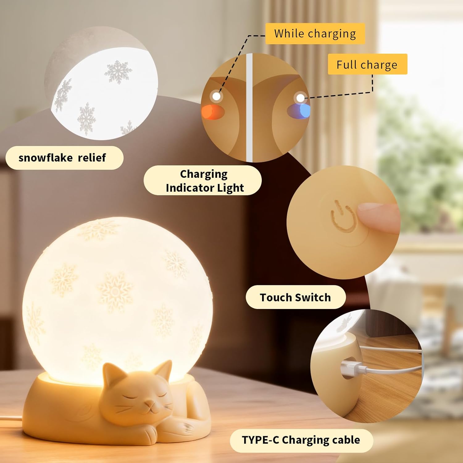 Bedside Table Lamp for Bedroom, Portable LED Desk Lamp, Rechargeable Battery Operated Atmosphere Lamp with 3 Color Temperatures Touch Control for College Dorm Dining Room - Image 4