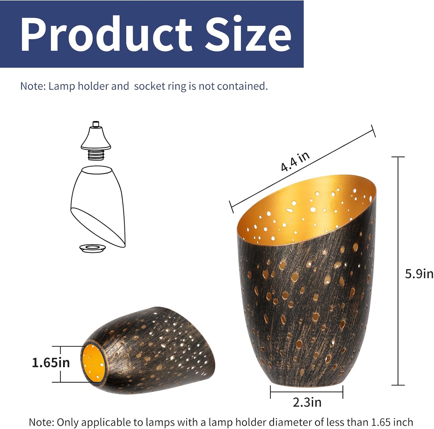 Metal Small Cut Corner Lamp Shade Laser Star Bevel Floor Lampshade Bronze Outside And Gold Inside 4.4" Top X 5.9"Height (2 Pcs) - Image 3