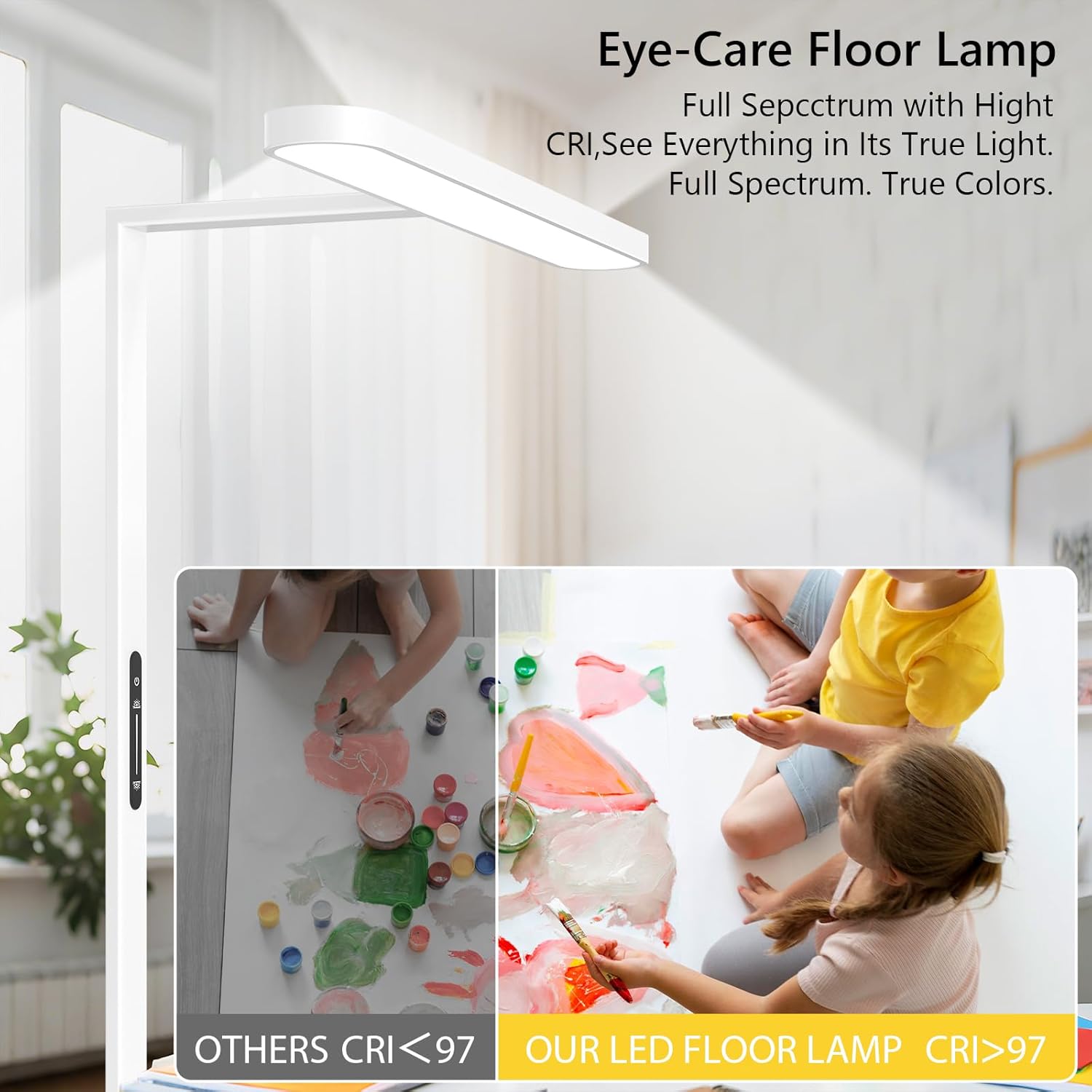 73" LED Floor Lamp, Full Spectrum Eye-Care Reading Floor Lamps, 60W Dimmable Standing Light,4300LM Natural Bright Floor lamp for Living Room, Bedroom, Office, Study Room, Ra97, 4000K - Image 3