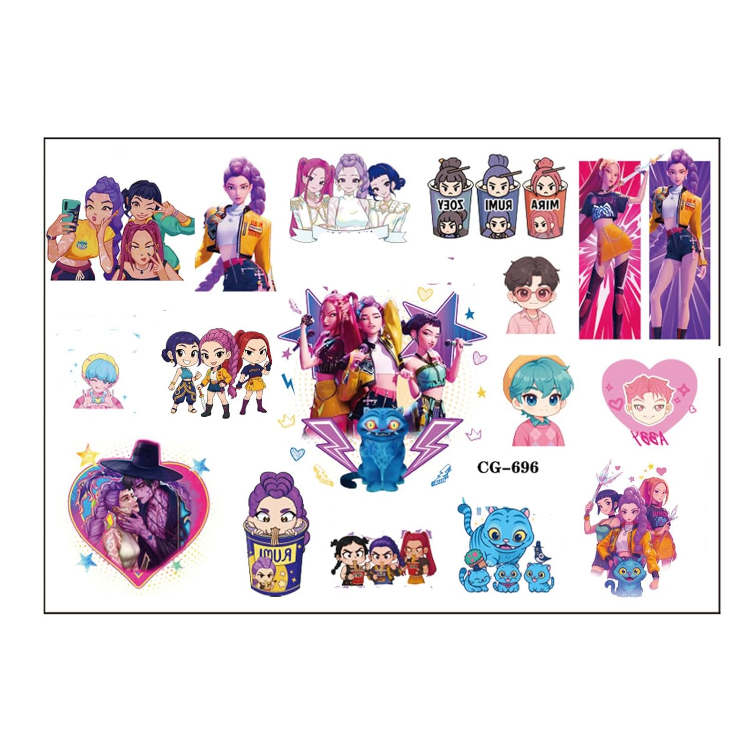 4Sheet 64Design K-Pop Temporary Tattoos For Kids - 64Pcs Anime Movie Cartoon Temporary Tattoos Stickers for Party Favors Girl Boys Home Activity Class Prizes Carnival Christmas Rewards - Image 6