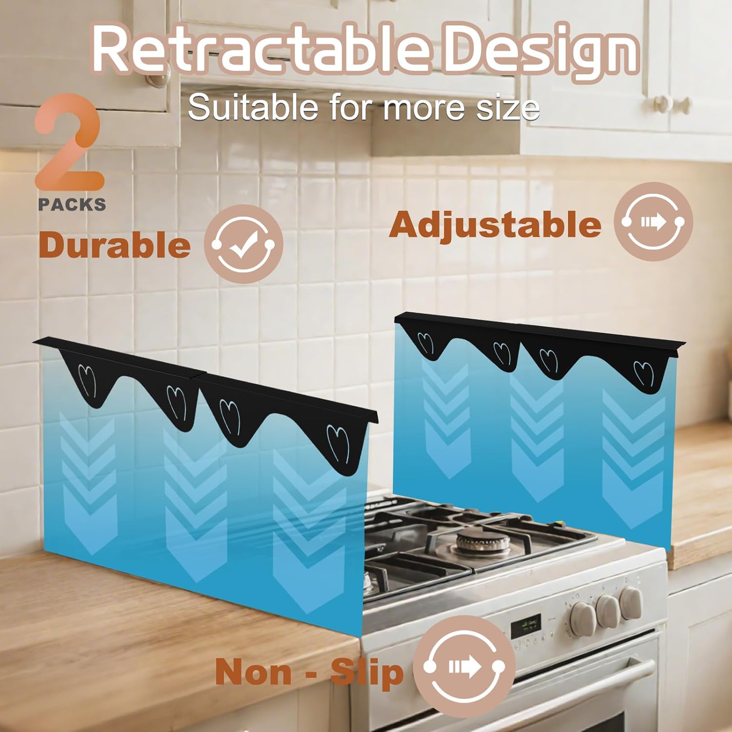 Stainless Steel Stove Gap Covers, Stove Gap Filler, Oven Gap Filler, Range Trim Kit in Kitchen, JessWednes 2 Pcs Extendable Stove Gap Guard 13.8'' to 27.5'', Heat Resistant and Easy to Clean (BLACK) - Image 6