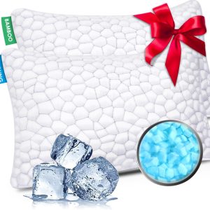 Cooling Bed Pillows Queen Size Set of 2, Shredded Memory Foam Pillows for Sleeping, Adjustable Firm Pillow for Side Back Stomach Sleepers, Gel Cool Pillow for Hot Sleepers Neck Support
