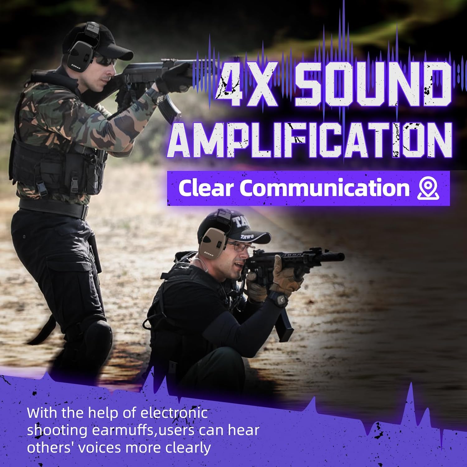 ZOHAN Electronic Shooting Earmuffs, Hearing Protection Shooters, NRR 23dB Noise Reduction Gun Range Ear Protection Headphones - Image 3