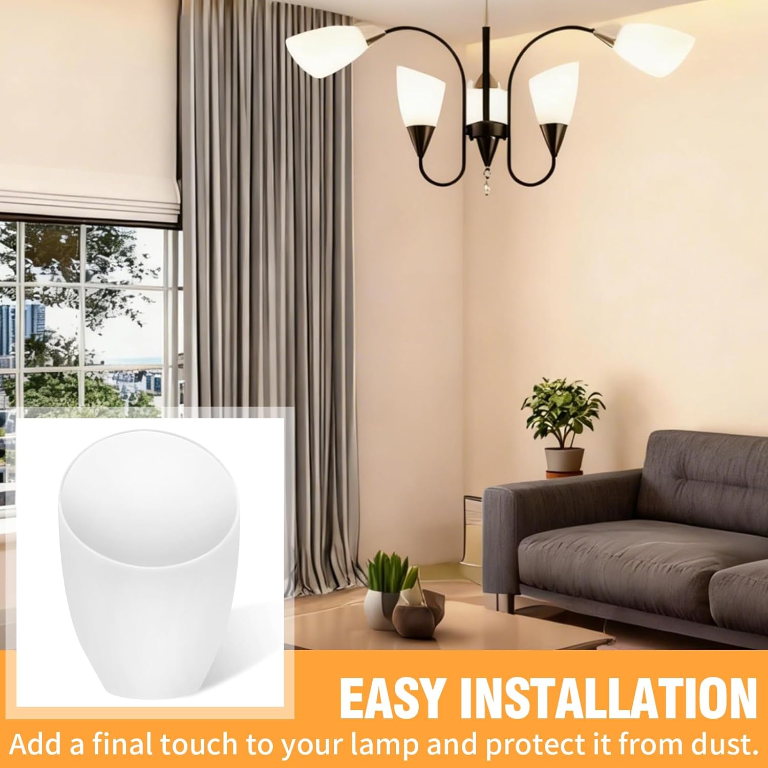 6 Pcs White Horseshoe Lamp Shades (U-Shade) with 1.57" Hole, PE Plastic Shade for Table Lamp & Pendant Light, Tool-Free Installation - Image 3