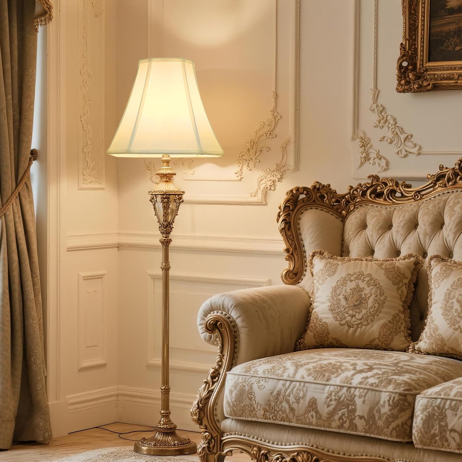 Beige Square Cut Corner Lamp Shades Set of 2, 6.5x13x10.6 inch Medium Fabric Lampshade For Floor Lamps & Table Lamps, Spider Fitter Design, Bell Lampshades replacement for Bedroom & Living Room Decor - Image 7