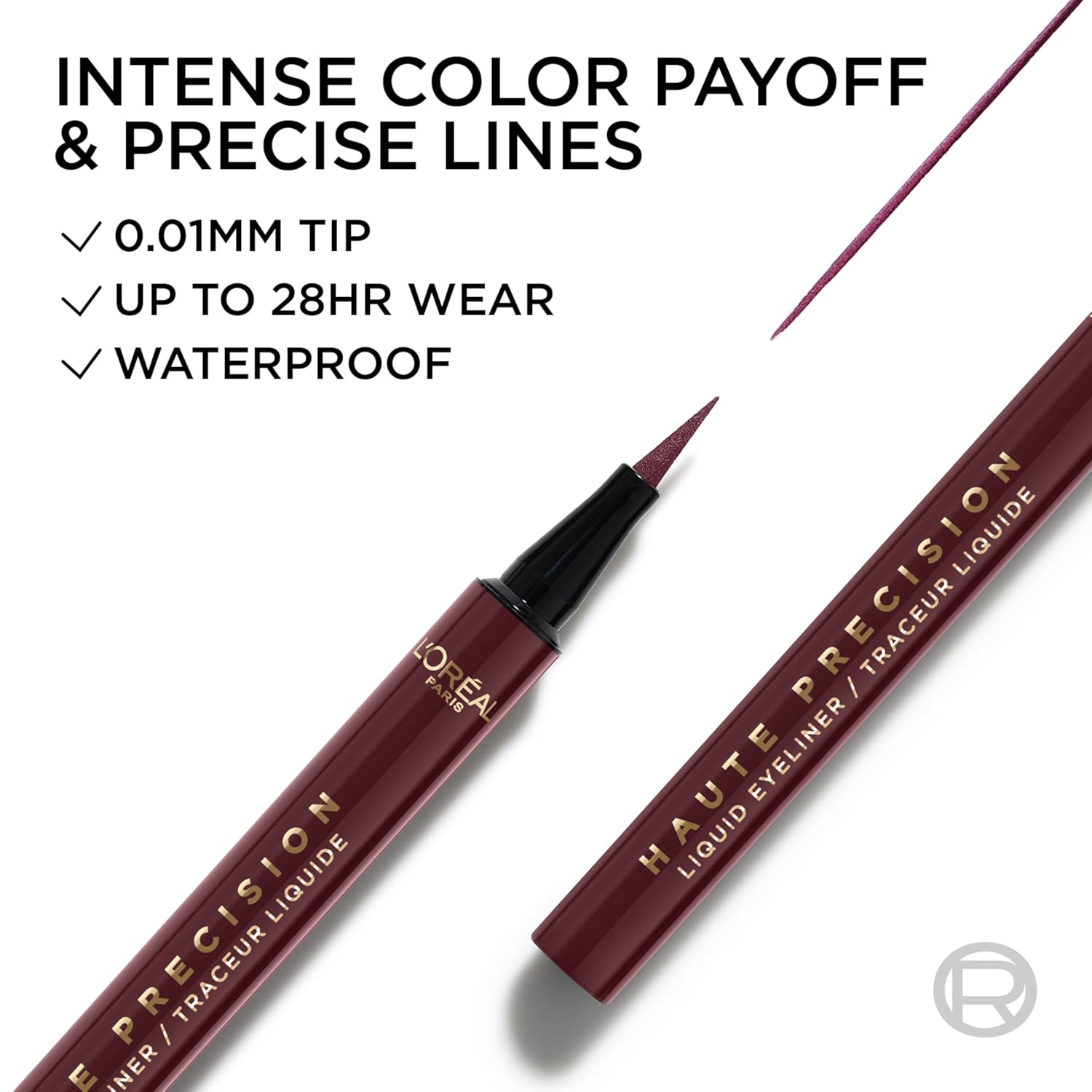 L'Oreal Paris Haute Precision Waterproof Liquid Eyeliner, Smudge-Proof Eye Liner with Micro-Tip, for up to 28HR Eye Makeup Wear, 050 Burgundy Cashmere - Image 3