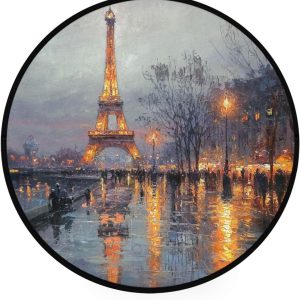 ALAZA Paris Eiffel Tower at Raining Night Round Floor Mat Non-Slip Absorbent Floor Mat for Living Room Bedroom Study Room,36.2 inch Diameter