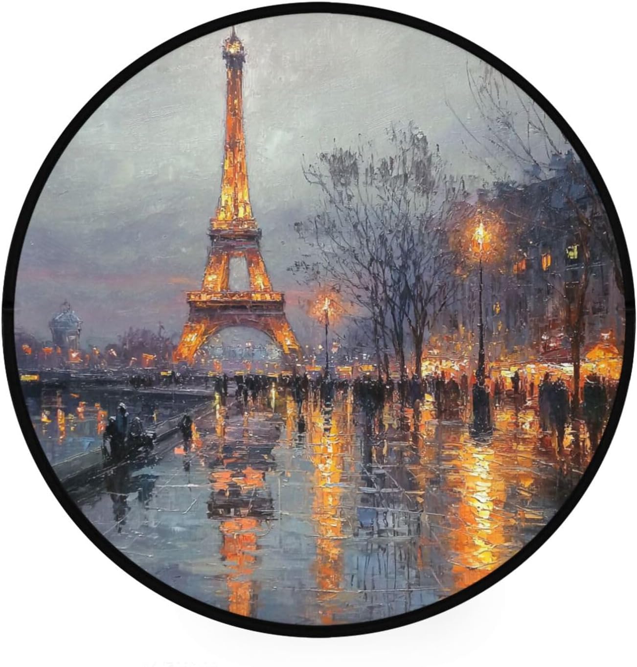 ALAZA Paris Eiffel Tower at Raining Night Round Floor Mat Non-Slip Absorbent Floor Mat for Living Room Bedroom Study Room,36.2 inch Diameter