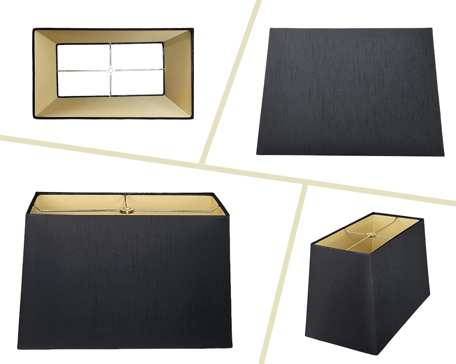 Royal Designs, Inc. HB-613-14BLK Rectangle Hardback Lamp Shade, (6 x 12) x (8 x 14) x 10, Black with Gold - Image 2