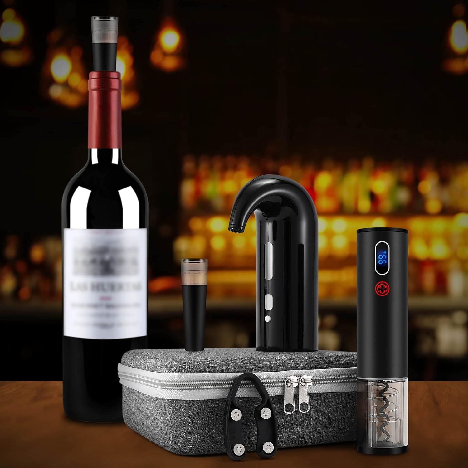 Wine Opener Christmas Day Gift Set with Electric Wine Bottle Opener, Wine Decanter&Wine Aerator and Pourer, wine stopper, Foil Cutter and EVA Storage Bag, Rechargeable and Automatic(Black) - Image 5