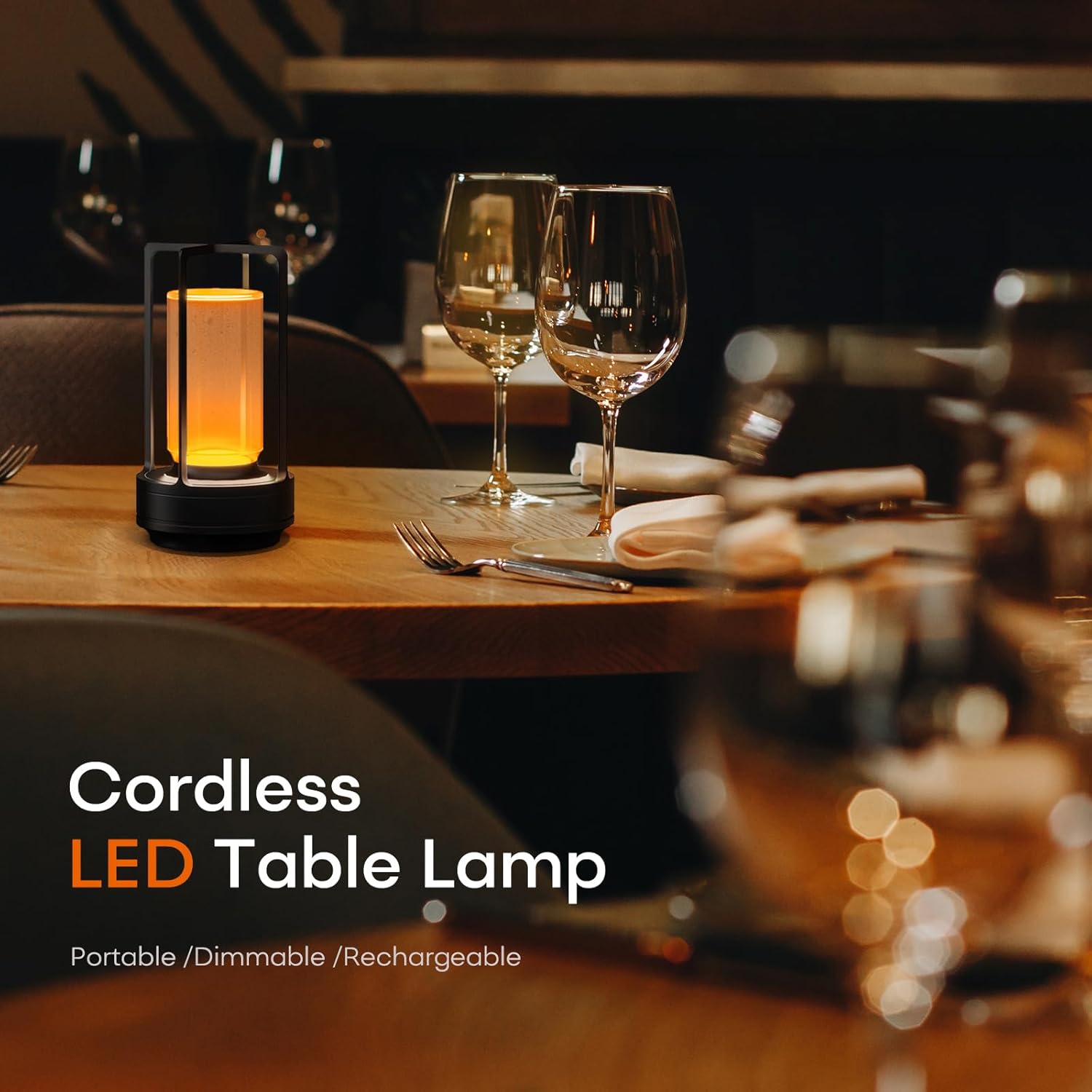 Portable Metal Table Lamp for Indoor/Outdoor ,Rechargeable Cordless LED Lamp, 3-Colour Infinitely Dimming Battery Powered Small Desk Lamp, Restaurant/Bedroom/Bar/Coffee/Camping Light (Black Set of 2) - Image 2