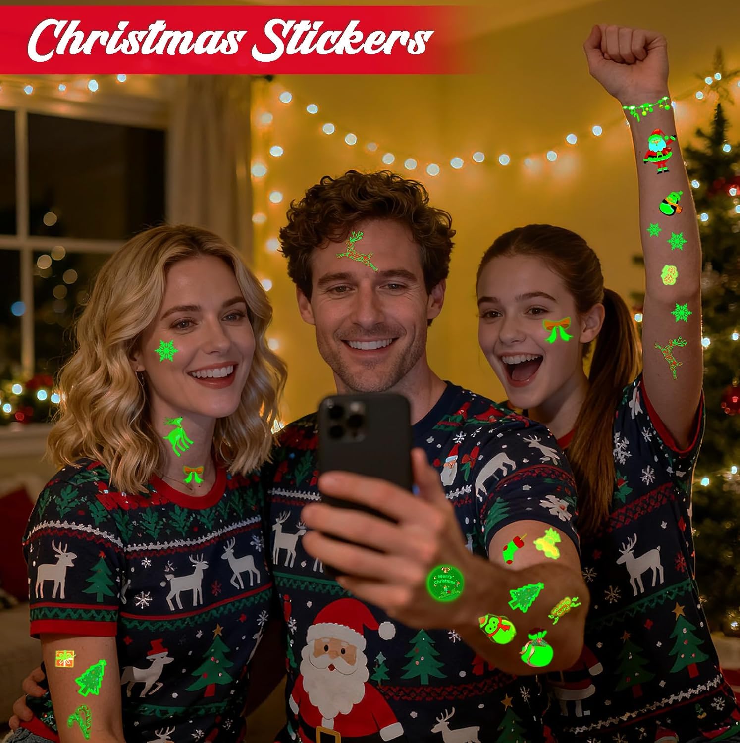 Luminous Christmas Temporary Tattoos 12 Sheets, Christmas Stocking Stuffers, Glow in the Dark Tattoos Stickers, Christmas Party Favors Decorations Supplies Gifts - Image 5
