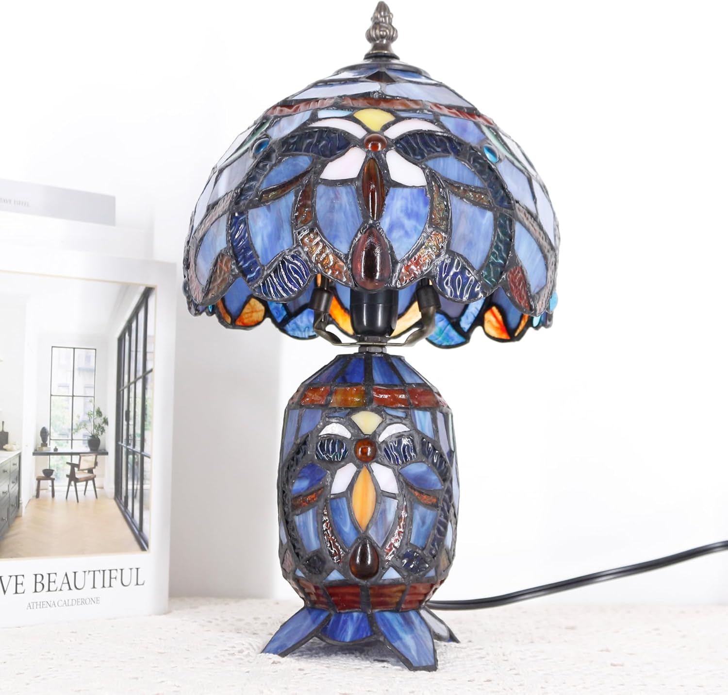 Small Tiffany Lampshade Replacement Only Stained Glass Style Lamp Shade 8 Inch Fit for Table Desk Lamp, Pendant Ceiling Light Fixture (Blue Purple) - Image 6